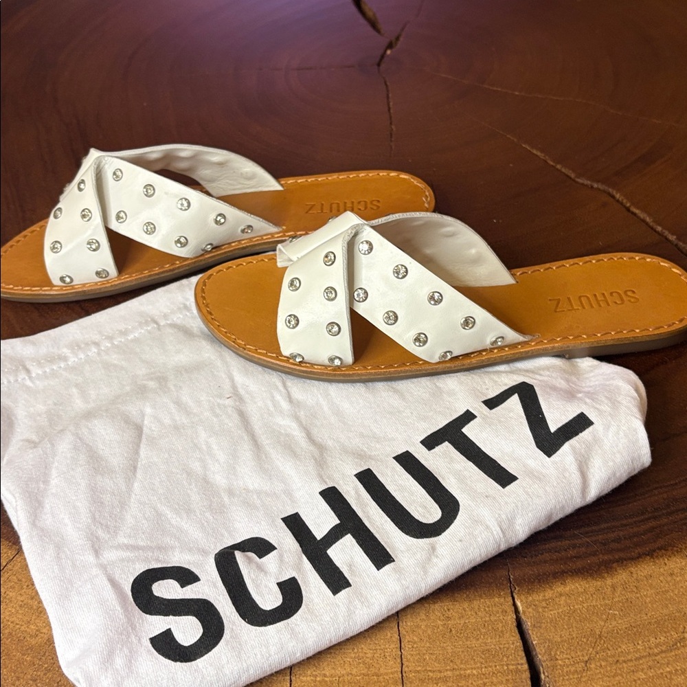 Schutz Marilu White studded leather slide sandal Size 7.5 New - Picture 3 of 5